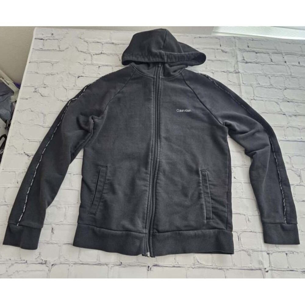 Calvin Klein Full Zip Hoodie Men’s Size M‎ Black Logo Sweatshirt Jacket